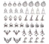 SUNNYCLUE 1 Box 72Pcs 12 Style Skull Charms Pumpkin Charm Bulk Halloween Skeleton Bone Spider Hat Magic Gothic Charm for Jewelry Making Charms DIY Earrings Bracelet Necklace Craft Treat or Trick Gift