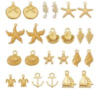 SUNNYCLUE 1 Box 72Pcs 12 Styles Gold Beach Charms Summer Ocean Animal Charms Bulk Alloy Sea Turtle Starfish Seashell Seahorse Sailboat Sea Theme Golden Charm for Jewelry Making Charms Crafts Bracelet