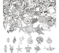 SUNNYCLUE 1 Box 72Pcs 12 Styles Silver Ocean Charms Sea Creature Charm Small Alloy Metal Summer Sea Animal Turtle Starfish Fish Shell Pendants for Jewellery Making Supplies DIY Crafting Beginners