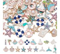 SUNNYCLUE 1 Box 72Pcs 18 Styles Enamel Nautical Charms Sail Boat Charms Summer Ocean Beach Ship Mermaid Tail Starfish Coconut Sea Shell Pendants for Jewellery Making Necklace Earrings Bracelet DIY