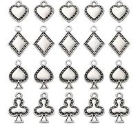 SUNNYCLUE 1 Box 72Pcs 4 Styles Poker Silver Charms Spade Charm Bulk Alloy Club Heart Rhombus Cards Vintage Tibetan Style Metal Dangle Pendants Findings for Jewelry Making Necklaces Bracelets DIY Craft