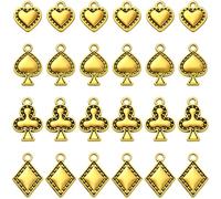 SUNNYCLUE 1 Box 72Pcs 4 Styles Small Spade Charm Poker Cards Charms Tibetan Gold Club Heart Rhombus Playing Cards Alloy Vintage Dangle Metal Pendants Findings for Jewelry Necklaces Bracelets DIY Craft