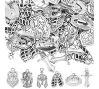 SUNNYCLUE 1 Box 72Pcs 6 Styles Biblical Charms Alloy Cross Charm Bulk Easter Metal Tibetan Shield Caps Armor Helmet Charm for Jewellery Making Charms Bracelets Necklace Earring DIY Crafts Supplies