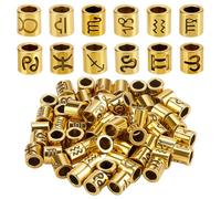 SUNNYCLUE 1 Box 72Pcs Constellation Bead Horoscope Sign Beads Tibetan Antique Gold 12 Constellations Charms 4.5mm Large Hole Zodiac Loose Spacer for Bracelet Necklace Jewellery Making Snake Chain