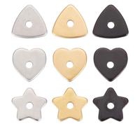 SUNNYCLUE 1 Box 72Pcs Stainless Steel Beads Bulk Flat Back Heart Star Triangle Shaped Beads Golden Black Metal Beads Flatback Loose Spacer Beads for jewellery Making Beading Kits DIY Sewing Crafts