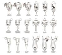 SUNNYCLUE 1 Box 72Pcs Wine Theme Charm Bulk Antique Silver Wine Charms Vintage Tibetan Summer Alloy Metal Glass Bottle Drink Charms for jewellery Making Party DIY Bracelet Earrings