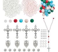 SUNNYCLUE 1 Box 776Pcs DIY 4 Sets Rosary Making Kit Rosaries Charms Crucifix Cross Charm Bulk Chandelier Component Links Stone Beads for Jewellery Making Supplies DIY Necklace Bracelets Holiday