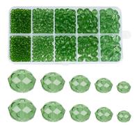 SUNNYCLUE 1 Box 780Pcs Green Glass Beads Crystal Glasses Beads 2mm 4mm 6mm 8mm 10mm Transparent Rondelle Faceted Spacer Beads for jewellery Making Bracelets Necklace DIY Crafts Decoration Beginners