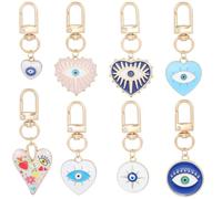 SUNNYCLUE 1 Box 8 Pack Eye Bag Charms Evil Eye Keychain Metal Enamel Good Luck Fashion Cute with Swivel Clasps Amulet Protection Charms for Purse Handbags Backpack Decoration Key Rings Accessories