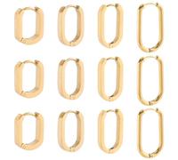 SUNNYCLUE 1 Box 8 Pairs 4 Styles Huggie Earrings Stainless Steel Oval Hoop Earrings Golden Chunky Trendy Real 18K Gold Plated Hoop Findings for Jewellery Making Huggie Ear Rings DIY Crafts Women