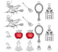 SUNNYCLUE 1 Box 8 Styles 48Pcs Witchy Charms Bulk Magic Hat Charms Alloy Metal Tibetan Magical Red Apples Princess Mirror Pendants for Jewellery Making Charms Diy Earrings Crafts Necklaces Bracelets