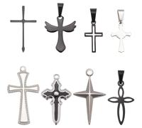 SUNNYCLUE 1 BOX 8 Styles Metal Cross Charms Crosses Charm Large Black Silver 304 Stainless Steel Easter Crucifix Charms for jewellery Making Charms Bracelet Necklace Sweater Chain Adults Beginners