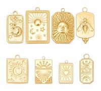 SUNNYCLUE 1 Box 8 Styles Real 18K Gold Plated Rectangle Charm Gold Sun and Moon Charms Bulk Tarot Dangle Stainless Steel Magic Insect Heart Rectangle Pendants for Jewellery Making DIY Crafts Supplies