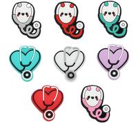 SUNNYCLUE 1 Box 8 Styles Silicone Focal Beads Nurse Beads Medical Stethoscope Heart Shaped Large Silicone Bead Colorful Chunky Rubber Beads for Beaded Pens Lanyards Keychain Bracelets Beading Kits