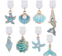 SUNNYCLUE 1 Box 8 Styles Type C Phone Charm Dust Plug Charm Ocean Themed Summer Shell Conch Starfish Mermaid Fashion Charging Port Covers Dustproof Pendants for Cellphone E-Reader Earphone Decoration
