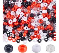 SUNNYCLUE 1 Box 800pcs Christmas 6 x 9 mm Pony Beads Red Black Pony Beads Assorted Red Black Small Barrel White Transparent Plastic Spacers for Jewellery Making Women Party Favors Hair Decors Crafting