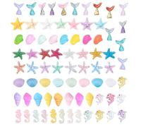 SUNNYCLUE 1 Box 80Pcs 10 Styles Animal Cabochons Colorful Sea Ocean Animals Slime Charms Transparent Fishtail Mermaid Dolphin Resin Cabochon Flatback for Scrapbooking DIY Jewelry Crafts, Random Style
