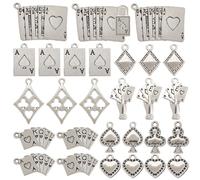 SUNNYCLUE 1 Box 80Pcs 10 Styles Silver Poker Charms Playing Cards Charms Tibetan Alloy Metal Ace of Spades Clue Games Rhombus Heart Lock Pendants for Jewellery Making Findings Necklaces DIY Crafts