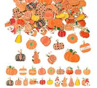 SUNNYCLUE 1 Box 80Pcs 20 Styles Enamel Pumpkin Charms Thanksgiving Earring Charms Bulk Gold Metal Alloy Fall Autumn Holiday Pendants for Jewelry Making Bracelet DIY Crafting Halloween Accessories