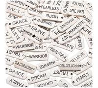 SUNNYCLUE 1 Box 80Pcs 20 Styles Silver Word Charms Motivational Charms Bulk Antique Metal Engraved Inspirational Words Dangle Pendants for Jewellery Making Key Chain Earrings Cheer Message DIY Crafts