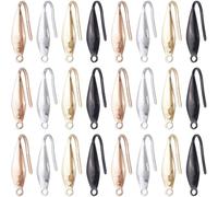 SUNNYCLUE 1 Box 80Pcs 4 Colors Tear Drop Earring Hooks Ear Wire Hook Bulk Metal 316 Surgical Stainless Steel Silver Rose Gold Black Wide French Hook with Loop for Jewellery Making DIY Craft Supplies