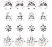 SUNNYCLUE 1 Box 80Pcs 4 Style Spider Charms Tibetan Style Halloween Spider Charms for Jewelry Making Alloy Spider Web Charms Earrings Necklace Bracelets Supplies Halloween Decor DIY Craft Adult Women