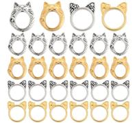 SUNNYCLUE 1 Box 80Pcs 4 Styles Cat Ear Beads Frame Bead Spacers Bulk Gold Antique Silver Metal Hollow Ring Cats Head Shape Connector Link Frame Charm for Jewellery Making Bracelet DIY Crafts Supplies