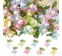 SUNNYCLUE 1 Box 80Pcs 8 Colors Bell Flower Charms Acrylic Flowers Charms Bulk Orchid Trumpet Blossom Spring Plastic Colorful Dangle Floral Pendants for Jewelry Making DIY Crafts Necklace Earring Women