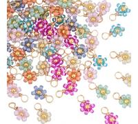 SUNNYCLUE 1 Box 80pcs 8 Colors Seed Bead Flower Charms Glass Flower Charms Glass Beaded Small Spring Opaque Cute Floral Shape Dangle Pendants for Jewellery Making Women Adults Earrings Bracelets Craft