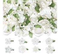 SUNNYCLUE 1 Box 80Pcs 8 Styles Acrylic Flower Charms Bulk Floral Charm with Pearl Beads Green Leaf Spring Blooming Flowers Pendants for Jewellery Making DIY Crafts Necklace Earring Keychains