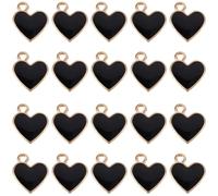 SUNNYCLUE 1 Box 80Pcs Black Enamel Heart Charms Alloy Heart Charms Bulk Gold Metal Gothic Love Hearts Shaped Mini Dangle Charm for Jewelry Making Charms Bracelets Necklace Earring DIY Crafts Findings