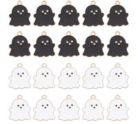 SUNNYCLUE 1 Box 80Pcs Ghost Enamel Charms Halloween Charms Bulk Cute White Black Flat Lovely Witch Spirit Dangle Float Pendant for Jewellery Making Craft Necklace Earring Bracelet Handbag Supplies