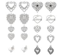 SUNNYCLUE 1 Box 80Pcs Heart Charms Valentine's Day Tibetan Style Antique Silver Hearts Love Sacred Charms Angel Wing Filigree Hollow Pendants for Jewelry Making Findings