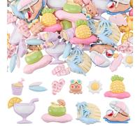 SUNNYCLUE 1 Box 80Pcs Summer Craft Embellishments Summer Resin Charms Bulk Assorted Cute Colorful Random styles Flatback Sea Hawaii Beach Cabochon for Jewellery Making Scrapbooking Diy Crafting Women