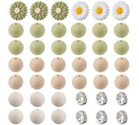 SUNNYCLUE 1 Box 86Pcs Daisy Silicone Bead Set Daisies Beads Bulk White Green Rubber Spring Flowers 15mm Round Ball Metal Loose Spacers for Jewellery Making DIY Keychain Supplies Crafts Necklace Adults