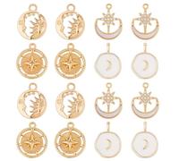 SUNNYCLUE 1 Box 8Pcs 4 Styles Real 18K Gold Plated Brass Celestial Charms Bulk Star Moon Charm with Rhinestones Crystal Metal Sun Pendants for Jewelry Making DIY Crafts Earrings Necklaces Bracelets