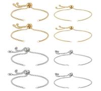 SUNNYCLUE 1 Box 8Pcs Adjustable Slider Bracelet Box Chain Bracelet Gold Silver Dainty Stainless Steel Metal Extender Links Connectors Chains for Jewelry Making DIY Charm Findings Supplies Women Adults