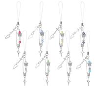 SUNNYCLUE 1 Box 8Pcs Cross Phone Charm Cellphone Charms Dangle Bulk Silver Pin Bows Crucifix Gothic Strap Aesthetic Lanyard for Mobile Phone Diy Bags Wallet Keychains Crafts Supplies Women