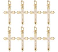 SUNNYCLUE 1 Box 8Pcs Cubic Zirconia Cross Charms Crucifix Charms with Jump Ring Gold Micro Pave Clear Crystal Rhinestone Easter Pendants for Jewelry Making Necklace Bracelets Supplies DIY Crafts