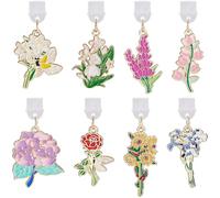 SUNNYCLUE 1 Box 8Pcs Flower Dust Plug Charm Type C Dust Plug Charms Bulk Cute Enamel Metal Spring Floral Bouquet Dangle Protector Pendant for Phone Earphone Cellphone Jewellery Making Diy Supplies
