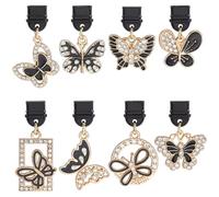 SUNNYCLUE 1 Box 8pcs Halloween Black Dust Plug Charm Cute Dust Plug Gothic Goth Butterfly Moth Black Light Gold Rhinestone Mobile Phone Antidust Plugs Charms Bulk for Halloween Christmas Party Favors