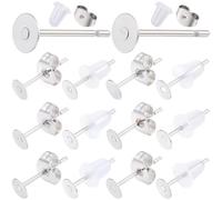 SUNNYCLUE 1 Box 900Pcs 4mm 304 Stainless Steel Earring Posts Flat Stud Earrings Cabochon Settings Round Blank Backs Silver Earring Post Findings for Jewellery Making Earrings Supplies Handmade Women