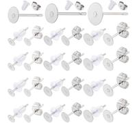 SUNNYCLUE 1 Box 900Pcs 4mm 5mm 6mm 304 Stainless Steel Earring Post Silver Earring Posts Flat Round Blank Tray Clear Earrings Posts and Backs Pin Studs Findings for Jewellery Making Earrings Supplies