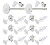 SUNNYCLUE 1 Box 900Pcs 5mm 304 Stainless Steel Earring Posts and Backs Flat Pad Earring Stud Silver Round Blank Earrings Post Pin Studs Findings for Jewellery Making Handmade Earrings Supplies Women