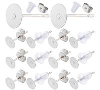 SUNNYCLUE 1 Box 900Pcs 6mm 304 Stainless Steel Earring Pin Studs Flat Pad Earring Stud Silver Round Blank Cabochon Settings Clear Earrings Posts and Backs Findings for Jewellery Making Earrings