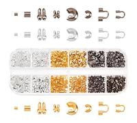 SUNNYCLUE 1 Box 900pcs Jewelry Findings Kit 3 Colors 2 Size Bead Tips & Crimp Beads Covers & Tube Brass Crimp Beads & Wire Guardians Jewelry Making Supplies, Mixed Color