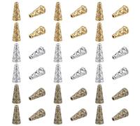 SUNNYCLUE 1 Box 90Pcs 3 Colors Bead Cones End Caps Cone Spacer Beads Tibetan Style Alloy Retro Antique Gold Silver Bronze Beads Stopper Cap for Jewellery Making Bead Assortments DIY Crafts Handmade