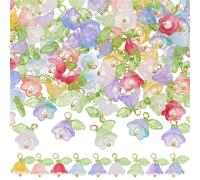 SUNNYCLUE 1 Box 90pcs 9 Colors Lily Flower Charms Flower Glass Charms White Purple Spring Floral Leaves Imitation Pearl Lily of The Valley Pendant for Jewellery Making Women Bracelets Wedding Supplies