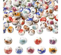 SUNNYCLUE 1 Box 90Pcs Flower Porcelain Beads 10mm Ceramic Beads Bulk Traditional Chinese Floral Printed Ball Round Loose Spacers for Bracelets Earrings Necklaces Keychain Diy Crafting Christmas Tree