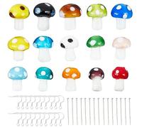 SUNNYCLUE 1 Box 90Pcs Mushroom Beads Earring Making Starter Kit Colorful Glass Lampwork Mushroom Charms Bead Earring Hooks Head Pins Mini Mushrooms Beads for Jewellery Making Kits Women DIY Supplies